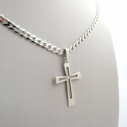 ELEGANCKIE SREBRNY ŁAŃCUSZEK PANCERKA+KRZYŻ NA 30 40 50 60 URODZINY GRAWER