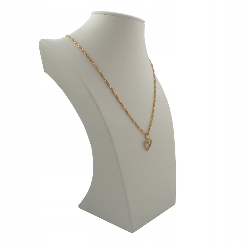 ZŁOTY ŁAŃCUSZEK DZIECIĘCY SINGAPUR 18K ZAWIESZKA SERCE CYRKONIA + GRAWER