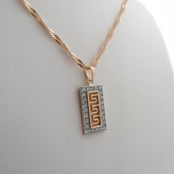 ZŁOTY ŁAŃCUSZEK + WISIOREK GRECKI Z CYRKONIAMI 18K