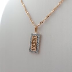 ZŁOTY ŁAŃCUSZEK + WISIOREK GRECKI Z CYRKONIAMI 18K