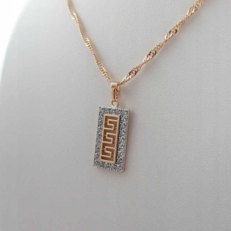 ZŁOTY ŁAŃCUSZEK + WISIOREK GRECKI Z CYRKONIAMI 18K