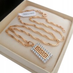 ZŁOTY ŁAŃCUSZEK + WISIOREK GRECKI Z CYRKONIAMI 18K