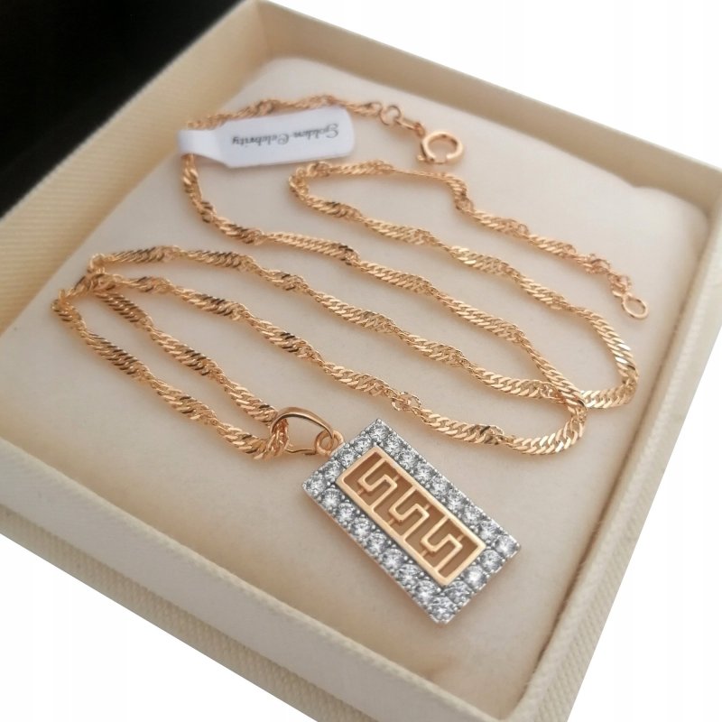 ZŁOTY ŁAŃCUSZEK + WISIOREK GRECKI Z CYRKONIAMI 18K