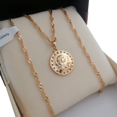 ZŁOTY ŁAŃCUSZEK SINGAPUR + MEDALIK MARYJA 18K 60cm