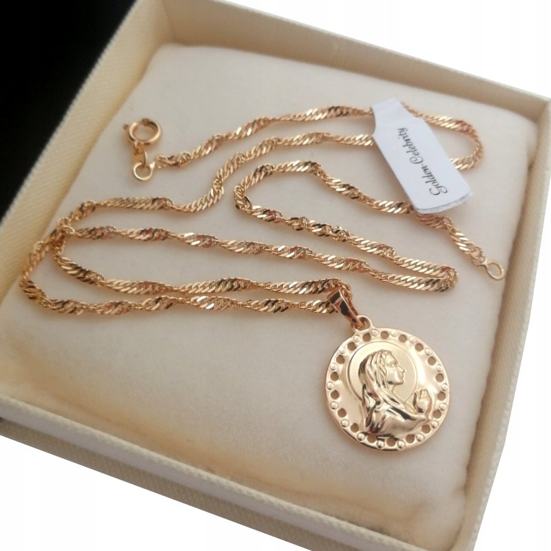 ZŁOTY ŁAŃCUSZEK SINGAPUR + MEDALIK MARYJA 18K 60cm