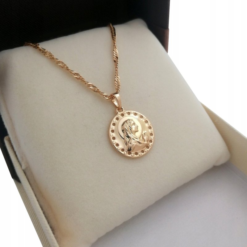 ZŁOTY ŁAŃCUSZEK SINGAPUR + MEDALIK MARYJA 18K 60cm