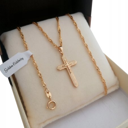 ZŁOTY ŁAŃCUSZEK SINGAPUR KRZYŻYK 18K PREZENT 35CM