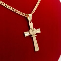 ZŁOTY NASZYJNIK GUCCI MĘSKI KRZYŻ Z ORŁEM GODŁO 925/585 SREBRO PREZENT