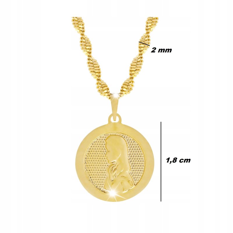 ZŁOTY NASZYJNIK + ZAWIESZKA MEDALIK 18K NA PREZENT DLA ŻONY, NARZECZONEJ
