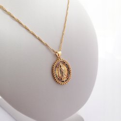 ZŁOTY ŁAŃCUSZEK+MEDALIK ZE STALI CHIRURGICZNEJ 18K