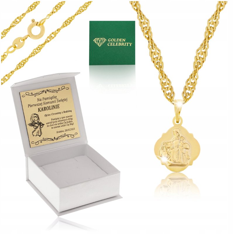 ZŁOTY ŁAŃCUSZEK + ZAWIESZKA MEDALIK 18K PREZENT
