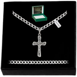 ELEGANCKI MĘSKI ŁAŃCUSZEK SREBRNY+KRZYŻ 925 GRAWER