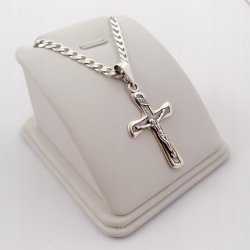 ELEGANCKI MĘSKI ŁAŃCUSZEK SREBRNY+KRZYŻ 925 GRAWER