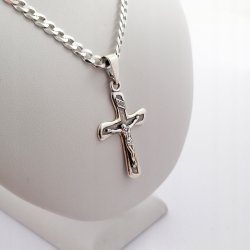 ELEGANCKI MĘSKI ŁAŃCUSZEK SREBRNY+KRZYŻ 925 GRAWER