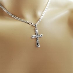 ELEGANCKI MĘSKI ŁAŃCUSZEK SREBRNY+KRZYŻ 925 GRAWER