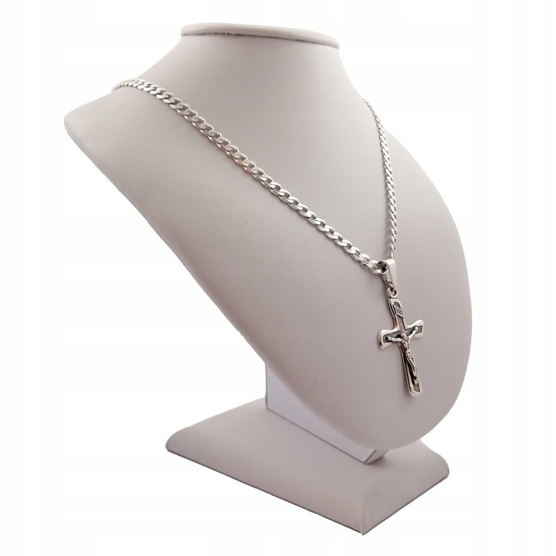 ELEGANCKI MĘSKI ŁAŃCUSZEK SREBRNY+KRZYŻ 925 GRAWER