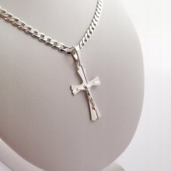 SREBRNY MĘSKI ŁAŃCUSZEK PANCERKA Z KRZYŻYKIEM 925