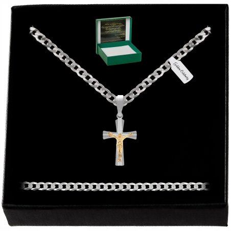 ELEGANCKI MĘSKI ŁAŃCUSZEK SREBRNY+KRZYŻ 925 GRAWER