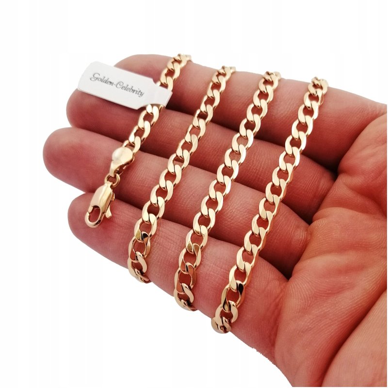 ZŁOTY MĘSKI ŁAŃCUSZEK PANCERKA 50cm/5mm 18k+GRAWER