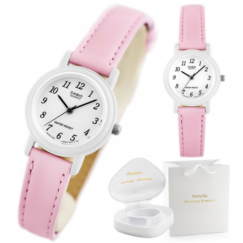 ZEGAREK RÓŻOWY / BIAŁY CASIO DLA DZIEWCZYNKI NA KOMUNIĘ PAMIĄTKA + GRATISY