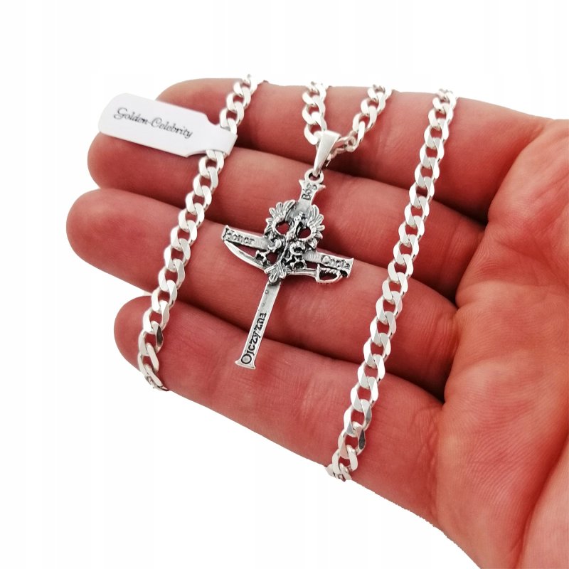 MĘSKI ŁAŃCUSZEK+KRZYŻYK PATRIOTYCZNY SREBRO PR.925