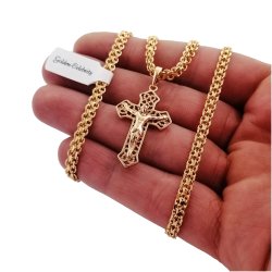 ZŁOTY ŁAŃCUSZEK BISMARK Z KRZYŻYKIEM 4MM +GRAWER