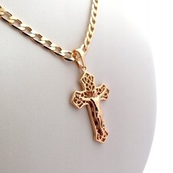 ZŁOTY ŁAŃCUSZEK PANCERKA Z KRZYŻYKIEM 4MM +GRAWER