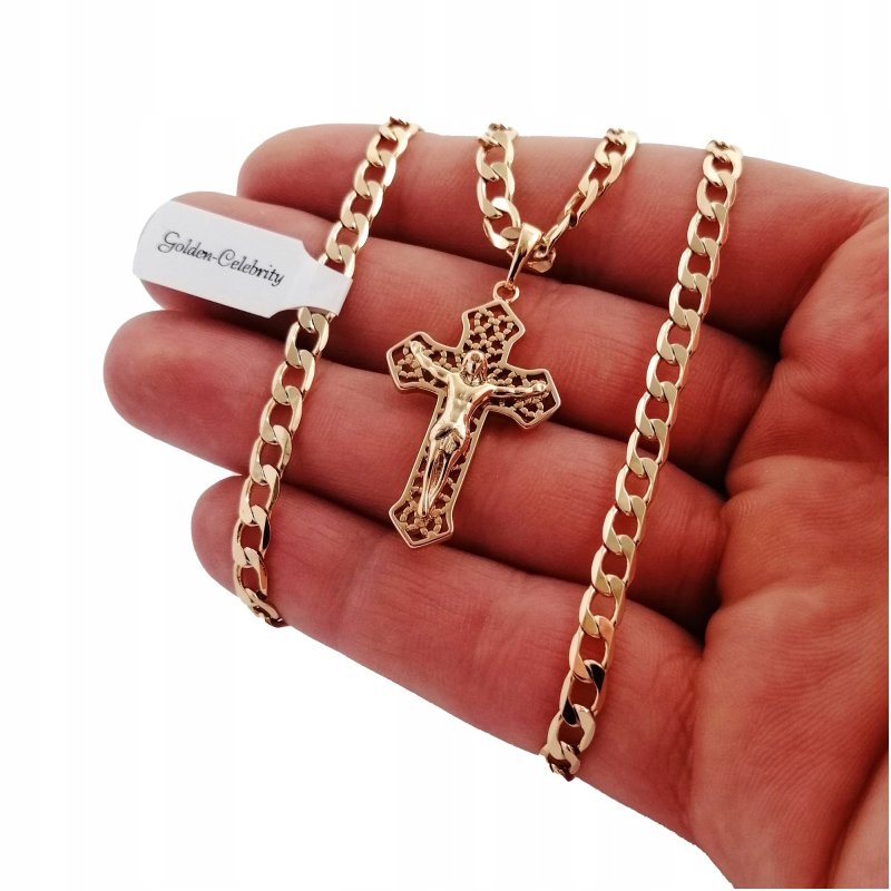 ZŁOTY ŁAŃCUSZEK PANCERKA Z KRZYŻYKIEM 4MM +GRAWER