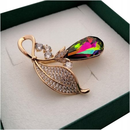 ZŁOTA BROSZKA VITRAIL CRYSTAL PREZENT + GRAWER 18K