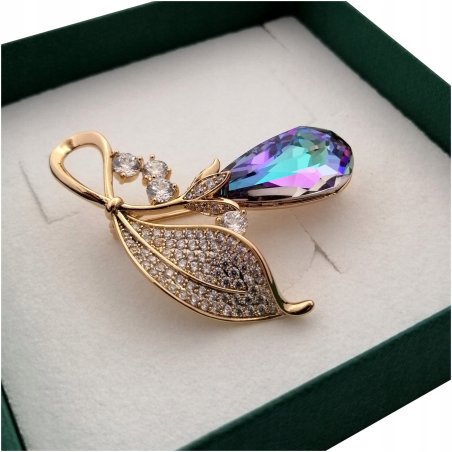 ZŁOTA BROSZKA SAPPHIRE CRYSTAL PREZENT + GRAWER