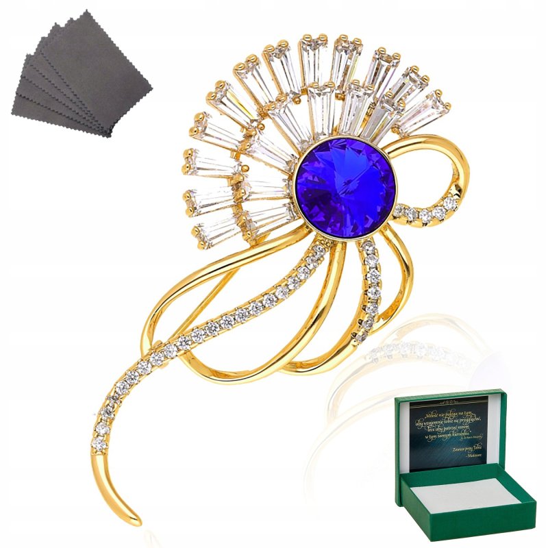 ZŁOTA BROSZKA SAPPHIRE CRYSTAL PREZENT + GRAWER