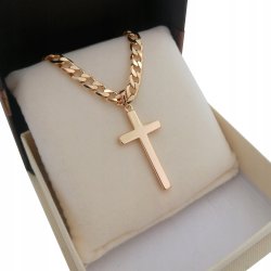 ZŁOTY ŁAŃCUSZEK PANCERKA+KRZYŻ 60CM 18K