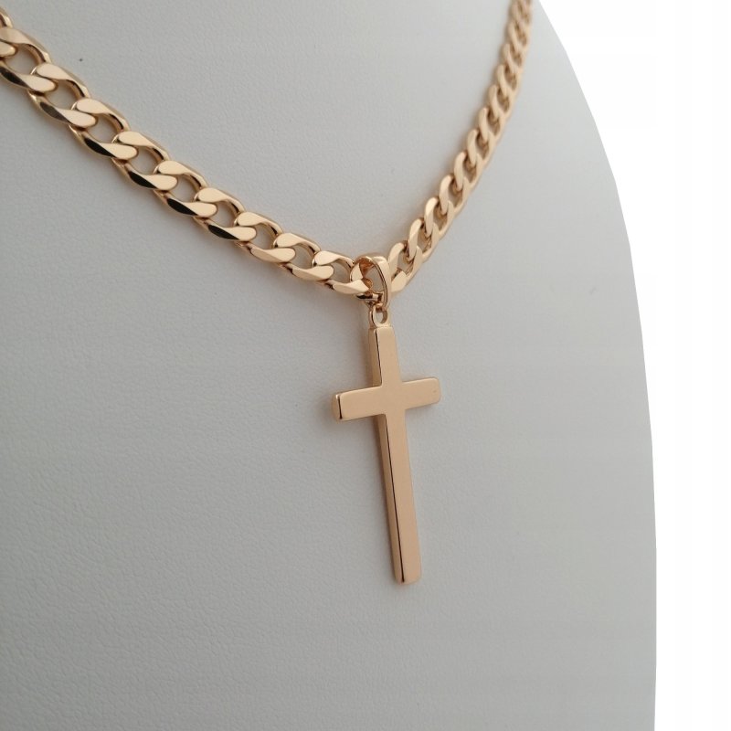 ZŁOTY ŁAŃCUSZEK PANCERKA+KRZYŻ 60CM 18K