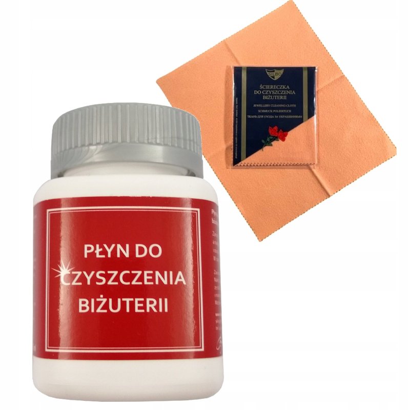 ZESTAW DO CZYSZCZENIA BIŻUTERII SREBRNEJ I ZŁOTEJ PŁYN + DUŻA ŚCIERECZKA
