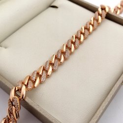 PIĘKNA DAMSKA BRANSOLETKA ZŁOTA SZEROKA Z CYRKONIAMI STAL CHIRURGICZNA 18K