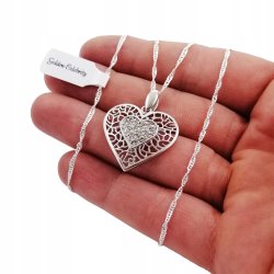 NASZYJNIK SREBRNY SERCE ŁAŃCUSZEK Z ZAWIESZKĄ 925