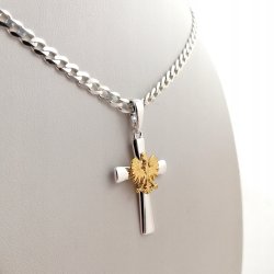 MĘSKI ŁAŃCUSZEK+KRZYŻYK PATRIOTYCZNY SREBRO PR.925