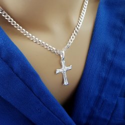 ŁAŃCUSZEK SREBRNY PANCERKA Z KRZYŻYKIEM +DEDYKACJA