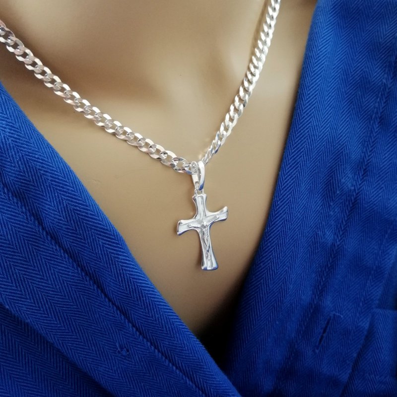 ŁAŃCUSZEK SREBRNY PANCERKA Z KRZYŻYKIEM +DEDYKACJA