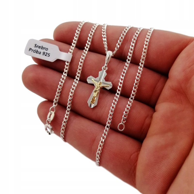 ŁAŃCUSZEK SREBRNY PR. 925 KRZYŻYK KOMUNIA, CHRZEST