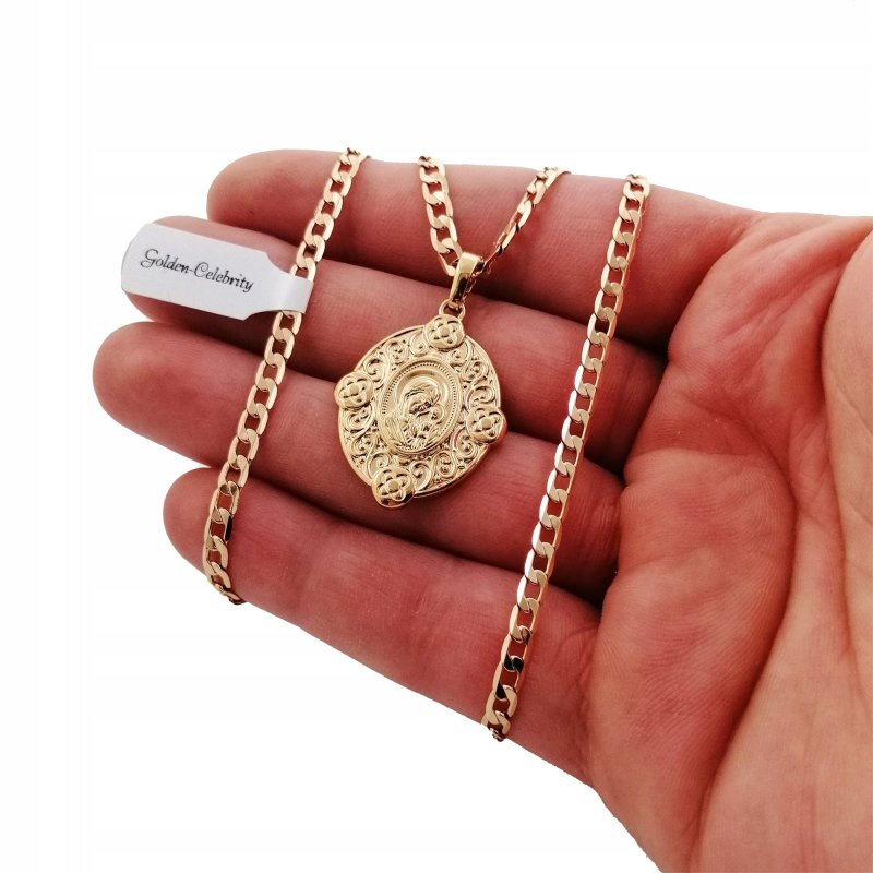 ZŁOTY ŁAŃCUSZEK PANCERKA+MATKA BOSKA 18K 60CM 3MM