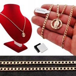 ZŁOTY ŁAŃCUSZEK PANCERKA+MATKA BOSKA 18K 60CM 3MM
