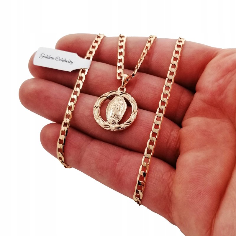 ZŁOTY ŁAŃCUSZEK PANCERKA+MATKA BOSKA 18K 60CM 3MM