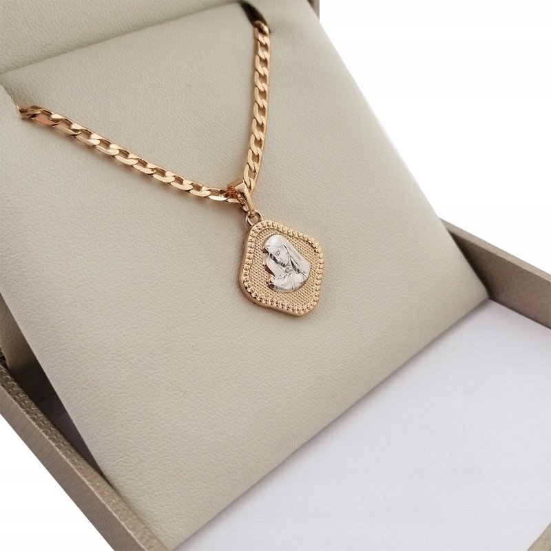 ZŁOTY ŁAŃCUSZEK PANCERKA+MATKA BOSKA 18K 60CM 3MM