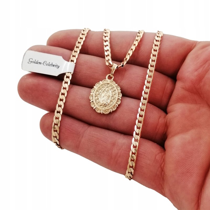 ZŁOTY ŁAŃCUSZEK PANCERKA+MATKA BOSKA 18K 55CM 3MM
