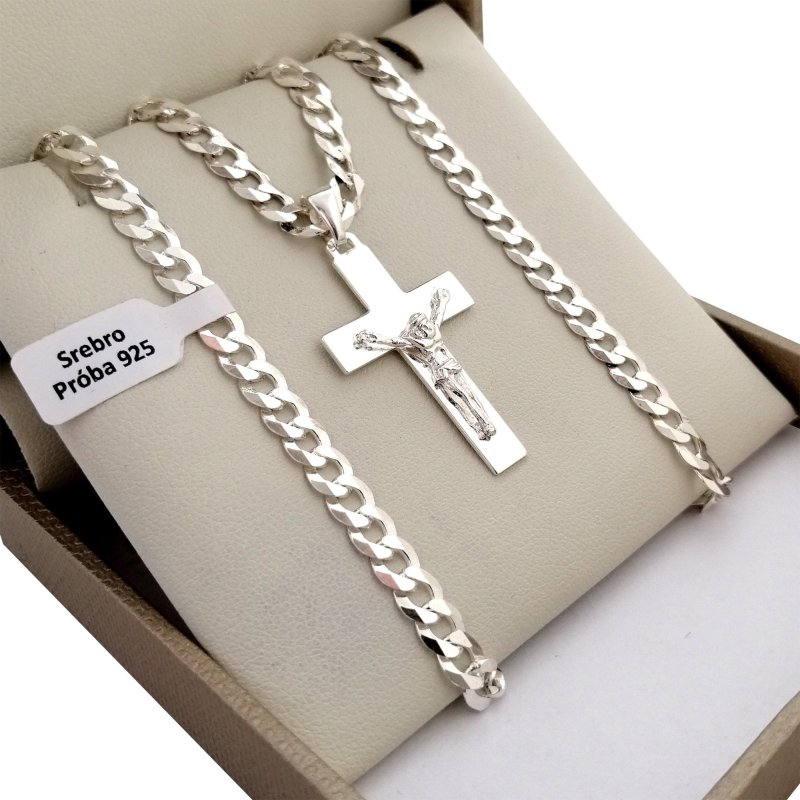 ŁAŃCUSZEK SREBRNY PANCERKA+KRZYŻYK 50CM 5MM PR.925