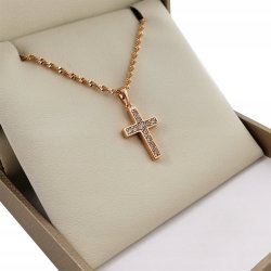 ZŁOTY ŁAŃCUSZEK SINGAPUR+KRZYŻYK Z CYRKONIAMI 35CM