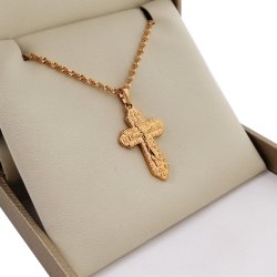 ZŁOTY ŁAŃCUSZEK SINGAPUR+KRZYŻYK Z CYRKONIAMI 35CM