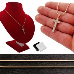 ZŁOTY ŁAŃCUSZEK ŻMIJKA+KRZYŻYK CYRKONIE 18K 60CM