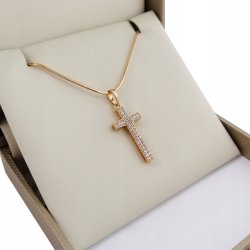 ZŁOTY ŁAŃCUSZEK ŻMIJKA+KRZYŻYK CYRKONIE 18K 60CM